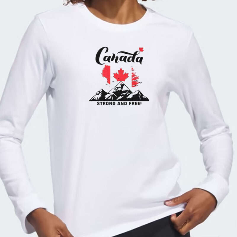 Canada Strong And Free Mountain Bag Flag Shirt, Elbows Up Canada Shirt