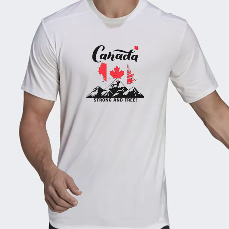 Canada Strong And Free Mountain Bag Flag Shirt, Elbows Up Canada Shirt