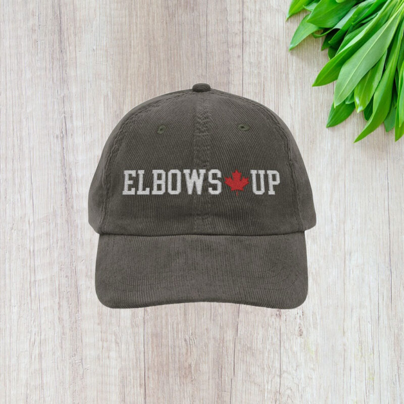 Elbows Up Canadian Corduroy Hat, embroidered true north subtle anti trump, Canada hockey dad hat