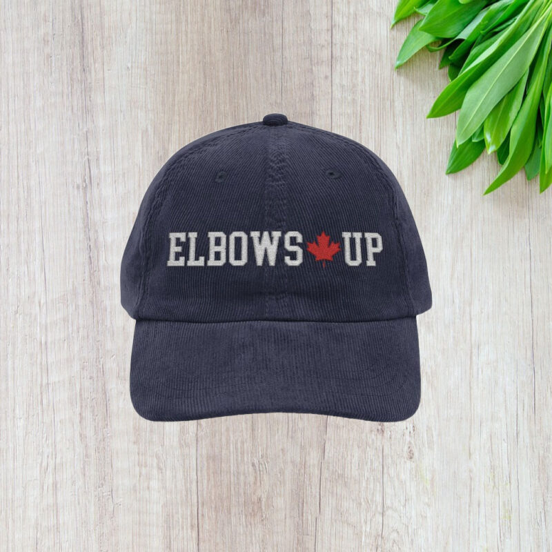 Elbows Up Canadian Corduroy Hat, embroidered true north subtle anti trump, Canada hockey dad hat