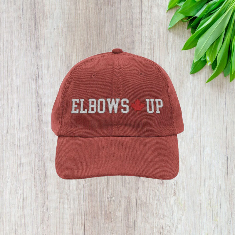 Elbows Up Canadian Corduroy Hat, embroidered true north subtle anti trump, Canada hockey dad hat