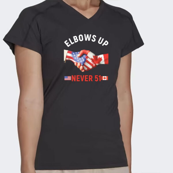 Elbows up USA and Canada shakehand never 51 flag T-Shirt