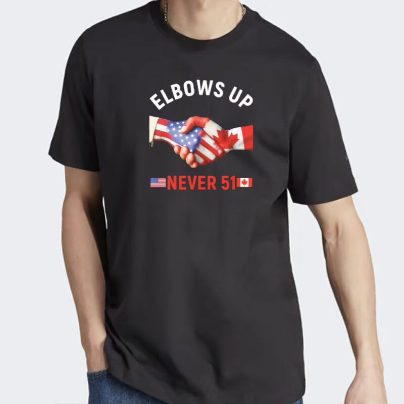 Elbows up USA and Canada shakehand never 51 flag T-Shirt
