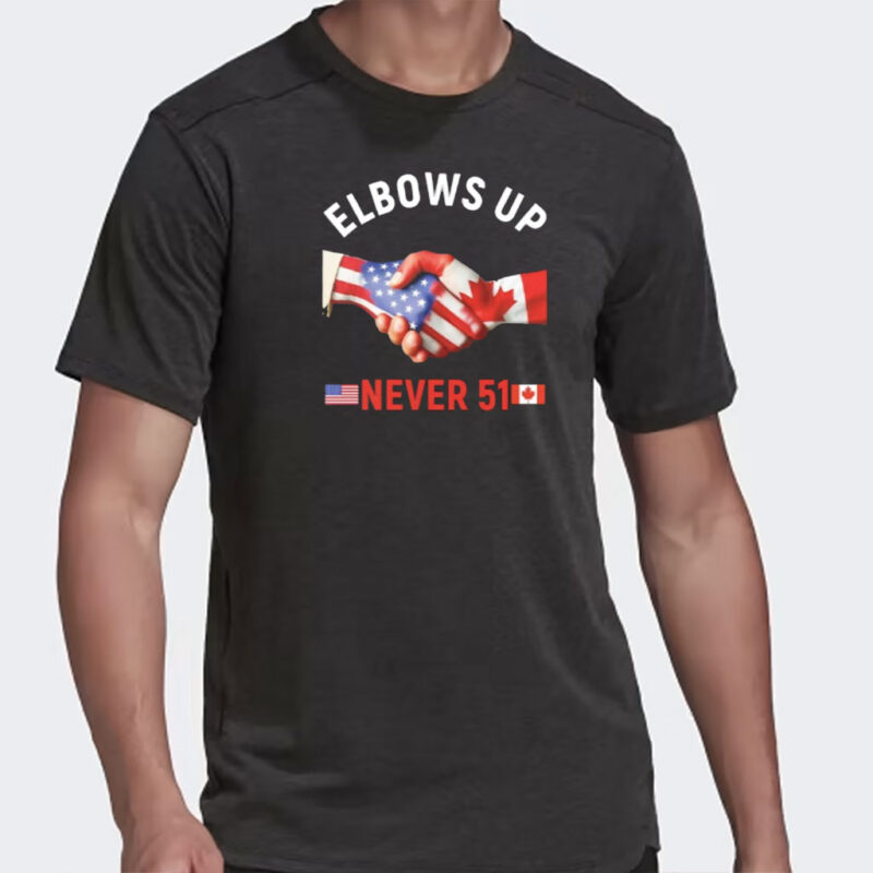 Elbows up USA and Canada shakehand never 51 flag T-Shirt