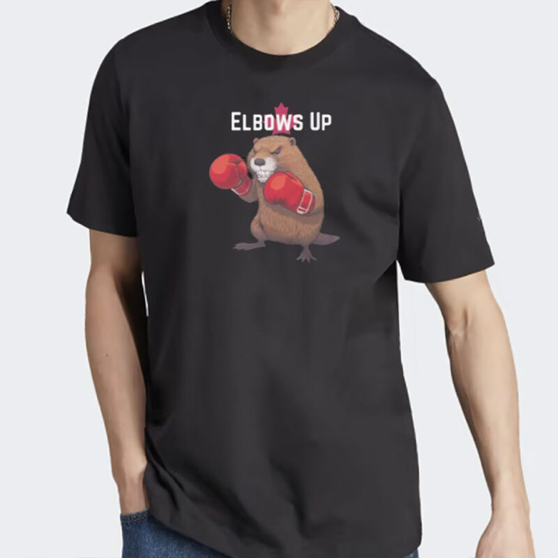 Fighting Beaver Elbows Up Premium Fitted T-Shirt