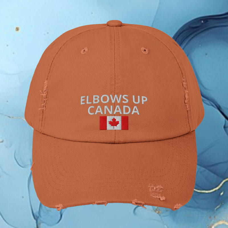 Patriotic Hockey Quote Trucker Cap – Embroidered Gift, ELBOWS UP CANADA Hat